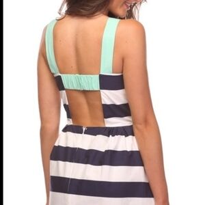 Dayton K,Size XS,Blue and White Sleeveless Bateau Sundress